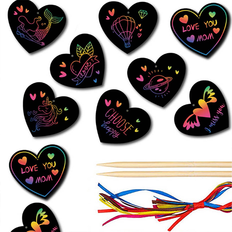 Kids Toys Drawing - 12 Pcs Butterfly heart-shaped Bookmarks Scratch